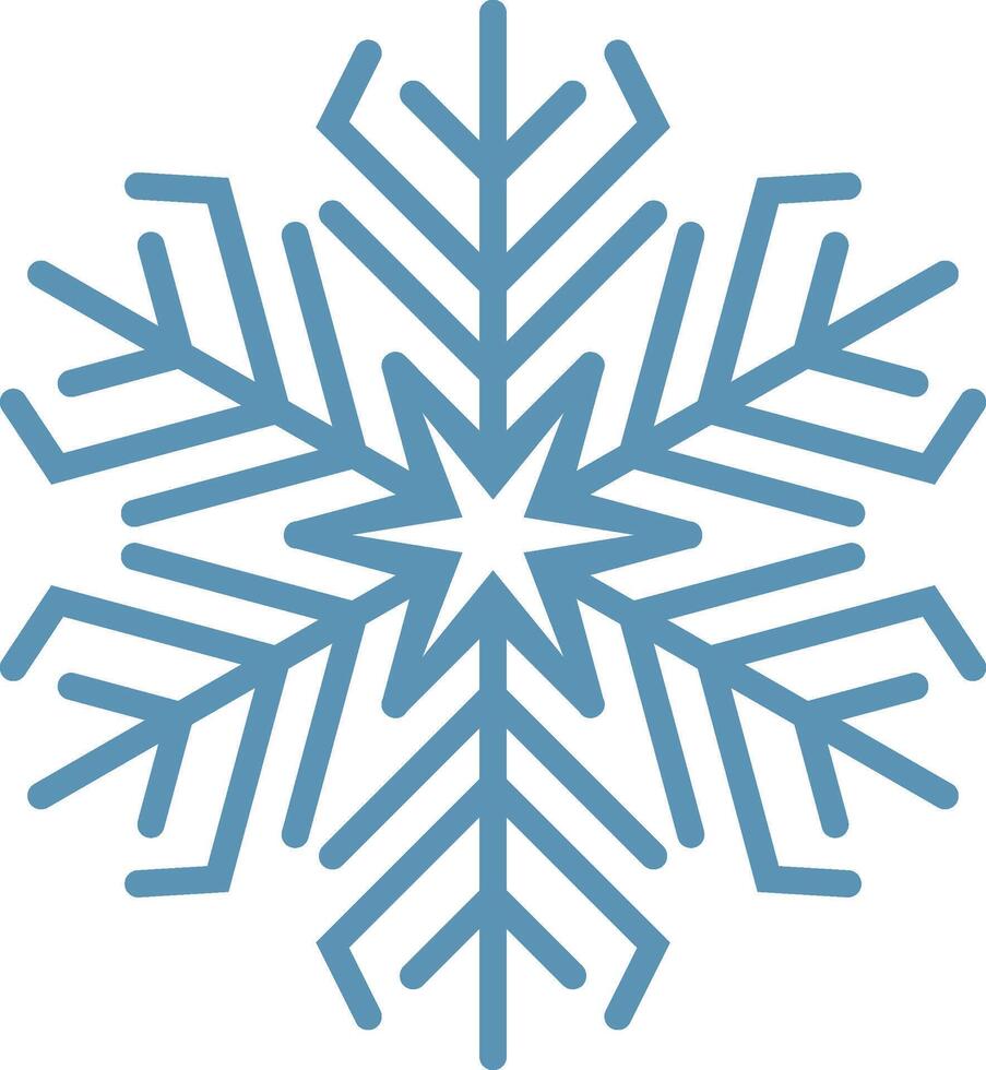 Simple light blue snowflake with a star in the center, ideal for representing winter, christmas or cold temperatures, isolated on a white background vector