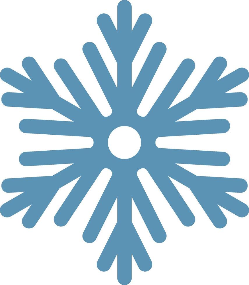 Minimalist illustration of a light blue snowflake with rounded tips and a white center, symbolizing winter, christmas, and cold weather vector