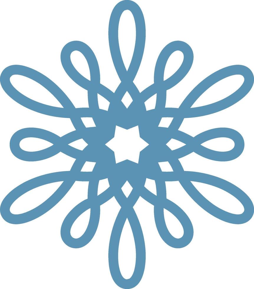 Snowflake ornament featuring intricate swirling lines and a star shape at the center, creating a captivating winter holiday atmosphere filled with festive charm vector