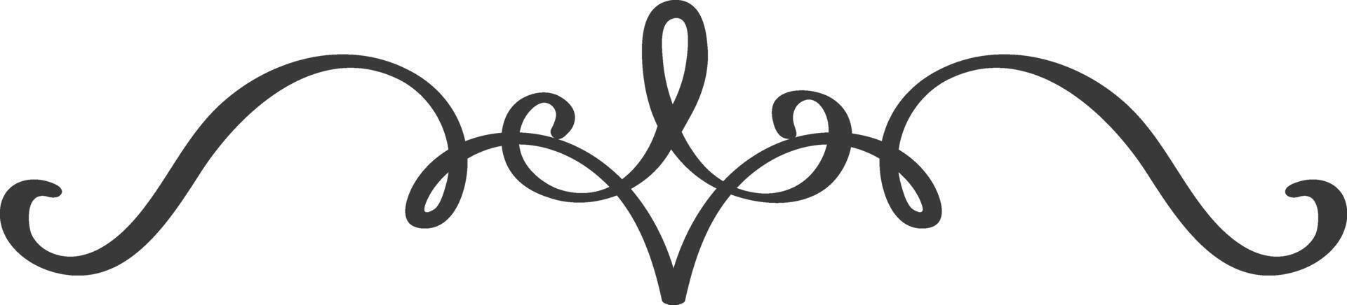 Elegant swirl flourish creating a heart shape, beautifully dividing two symmetrical curves, perfect for enhancing wedding invitations or adding a romantic touch to various projects vector