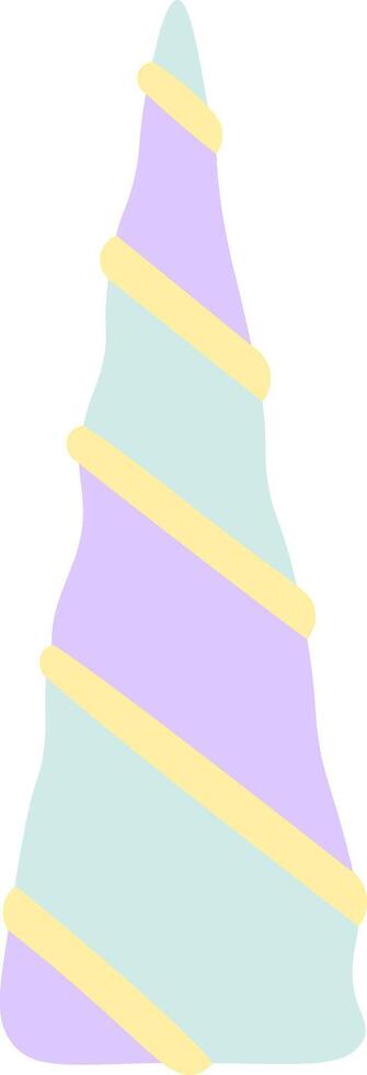 Purple and turquoise unicorn horn with yellow stripes swirling around it, isolated on a white background, representing magic, fantasy, and fairytale concepts vector