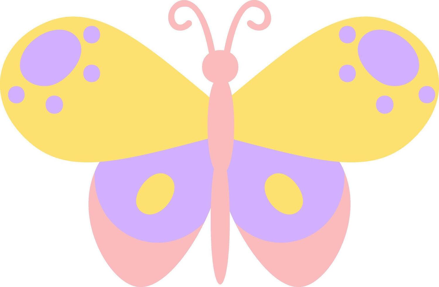 Pastel colored butterfly with yellow and purple wings and pink body, a simple and cute design perfect for children's illustrations or decorative projects vector