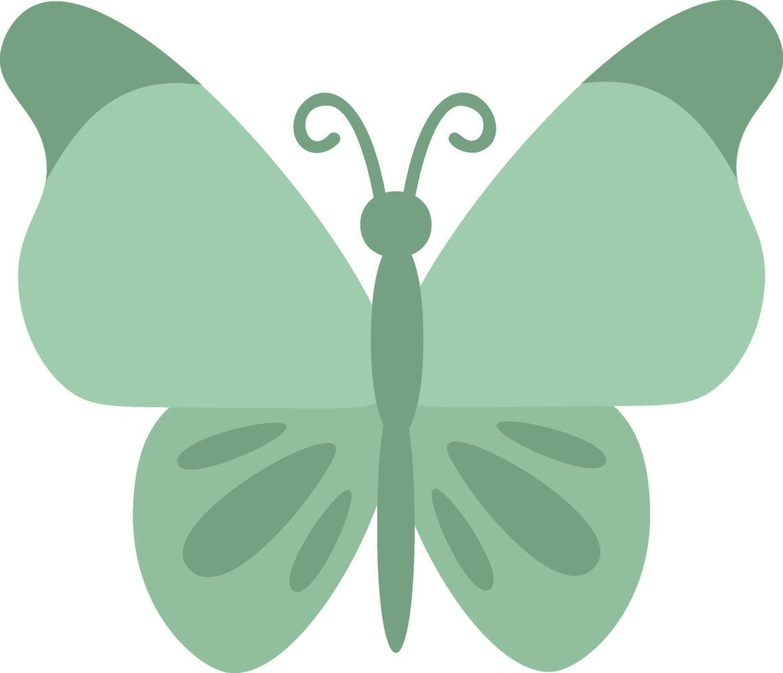 Green butterfly displaying darker green accents on its wings and antennae, featuring a simple illustration set against a solid color background, exuding elegance and tranquility vector