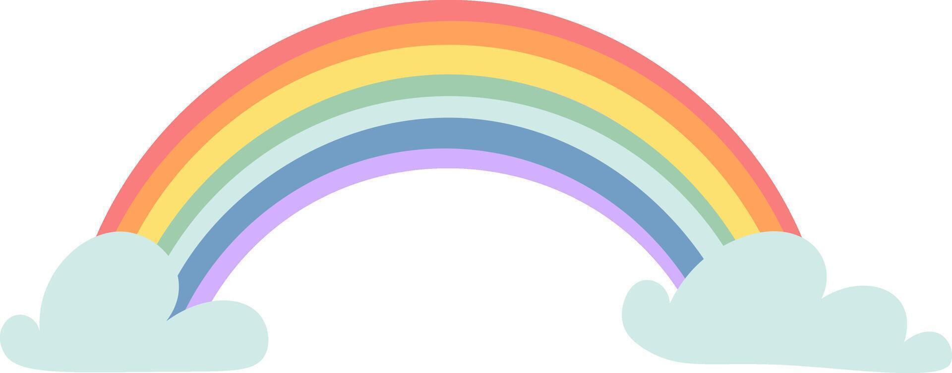 Colorful rainbow arching over stylized clouds creating a cheerful and dreamy atmosphere, ideal for children's illustrations, fantasy designs, or weather related projects vector