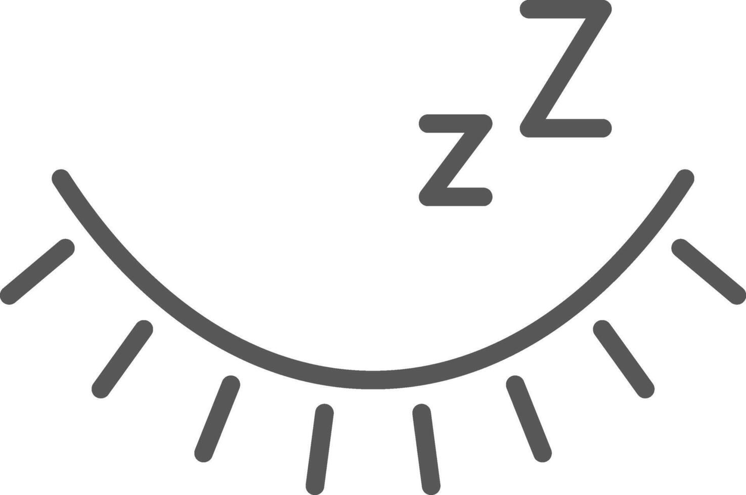 Minimalist graphic featuring a closed eye adorned with delicate eyelashes, accompanied by zzz letters, symbolizing the essence of sleep, rest, and dreaming in a serene design vector