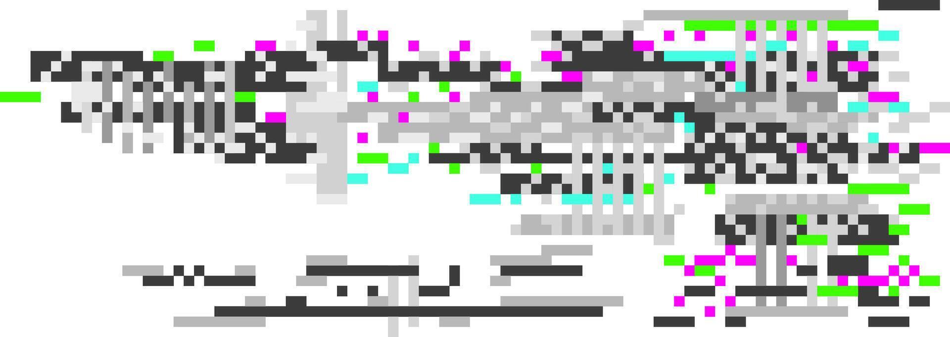 Colorful pixelated noise pattern forming a wide abstract glitch art banner with rgb offset color channels, perfect for backgrounds and digital art projects vector