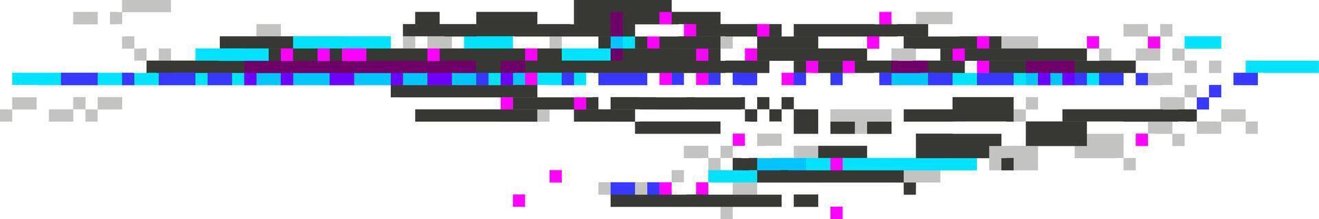 Creating pixelated stripes in vibrant cyan, purple, and black, featuring digital distortion on a white background, conveying themes of digital art and technological disruption vector