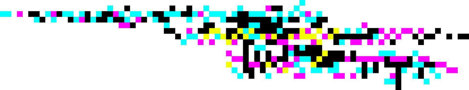 Cyan, magenta, yellow and black pixels scattered on a white background, creating a vibrant and dynamic digital pattern, ideal for technology, art, and design projects vector