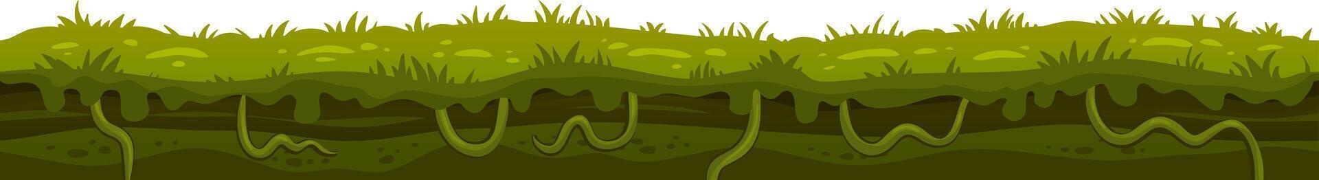 Seamless ground texture featuring lush grass, intricate roots, and rich soil layers, creating an organic landscape perfect for games and illustrations in natural settings vector