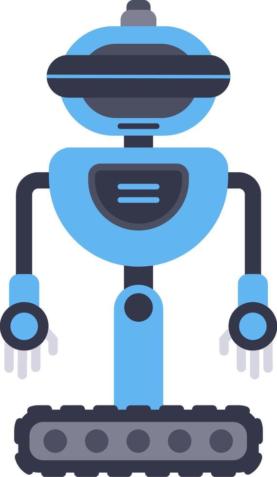 Modern blue robot with tank tracks moving forward, featuring a futuristic design and advanced technology, ideal for projects related to automation, artificial intelligence, and robotics vector