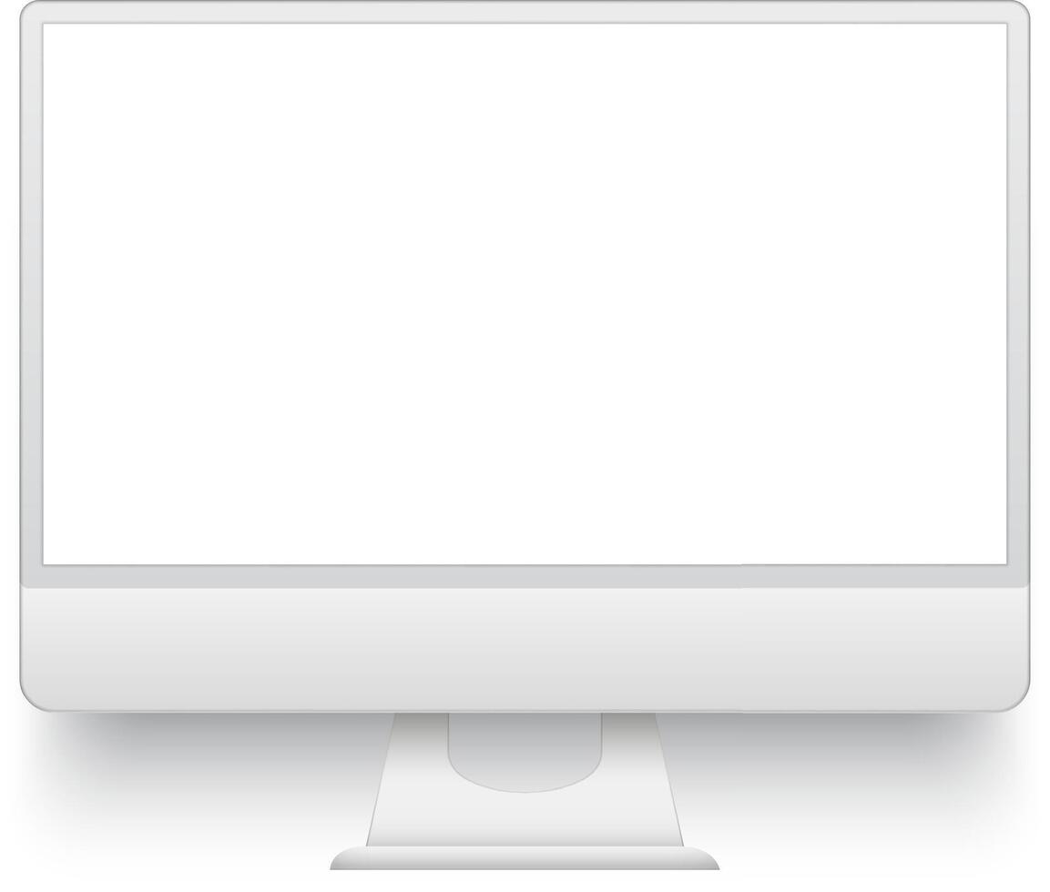 Modern desktop computer displaying blank white screen standing on white background, perfect for mockup, template or web design presentation vector
