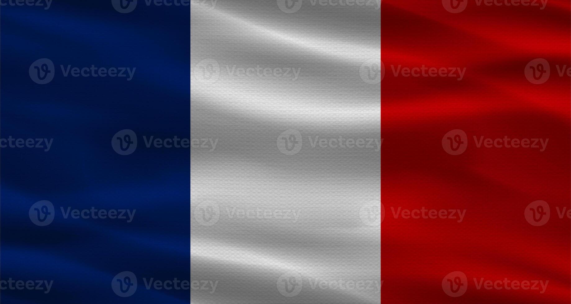 France flag with fabric texture waving. Close up of flag of France with cloth texture photo