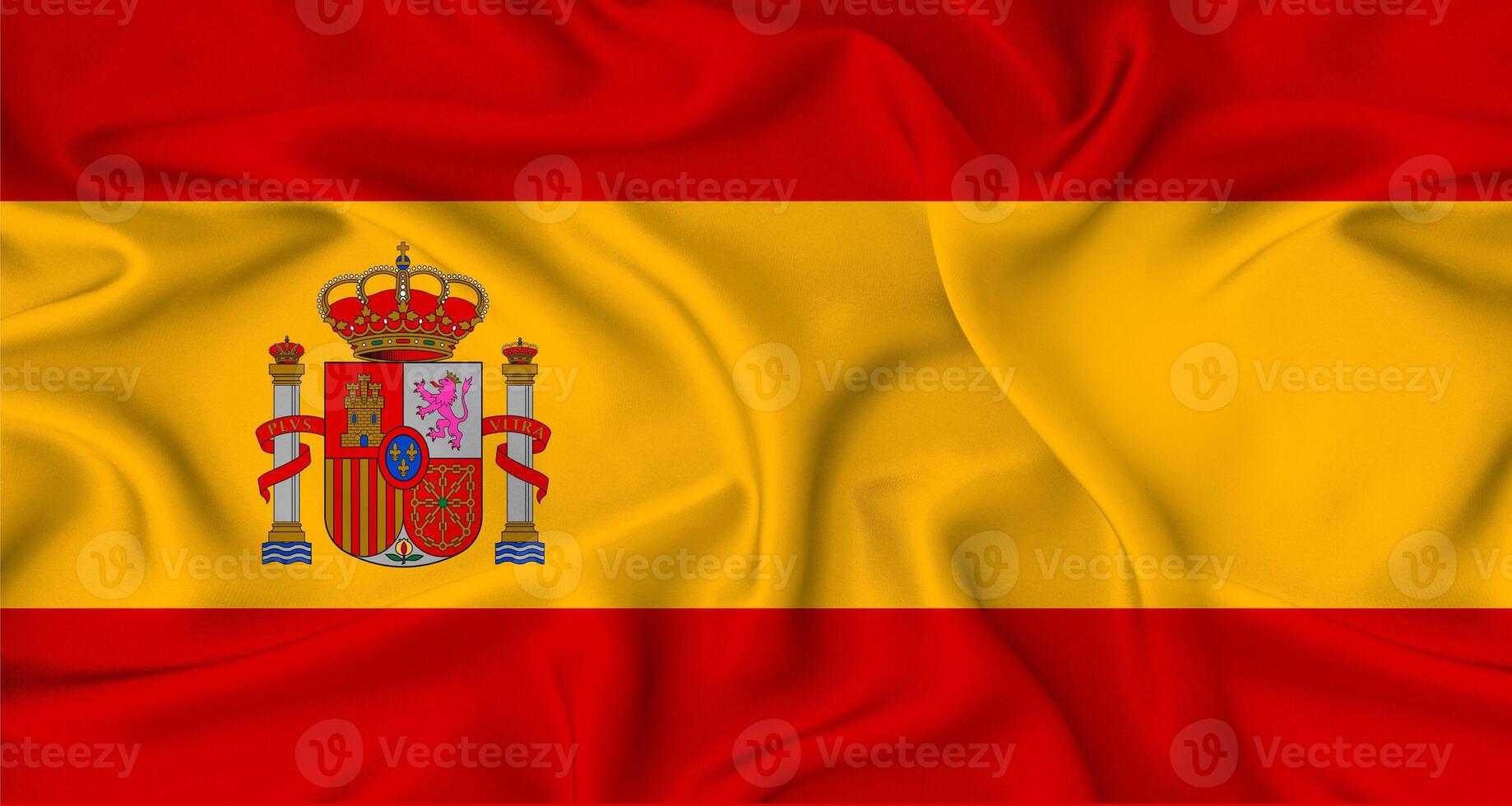 Realistic Spain flag waving. Close up of flag of Spain with cloth texture photo