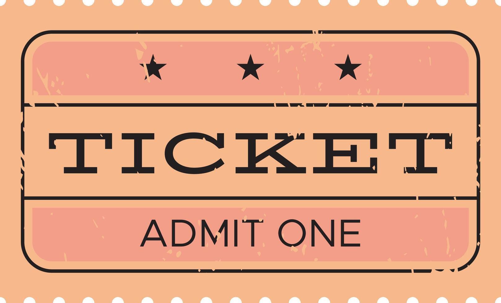 Grunge vintage ticket featuring three stars, offering access for events, concerts, movies, or travel. Retro style design evokes nostalgia for entertainment experiences vector