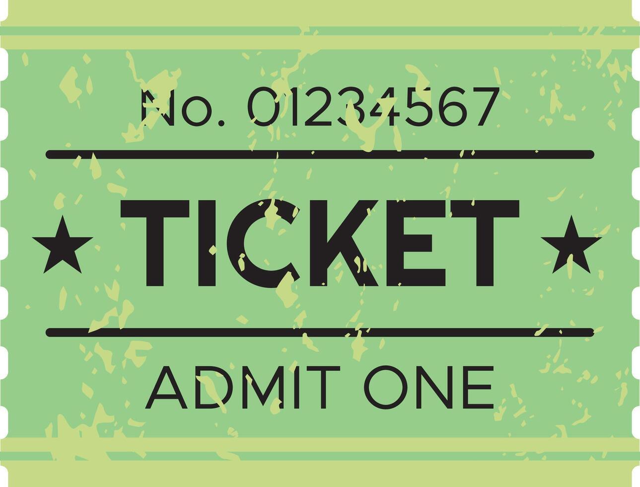Green vintage ticket admit one with number and stars representing access, entertainment, and nostalgic design, suitable for various projects related to events, travel, or retro themes vector