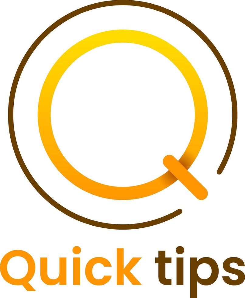 Stylized letter q logo forming an almost closed circle with an orange gradient and the words quick tips written below, perfect for representing fast and easy solutions, advice or recommendations vector