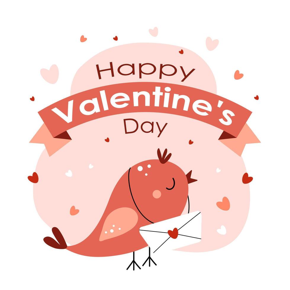 Happy Valentine's Day. Bird with envelope. Concept of love, romance, relationship. Flat illustration vector
