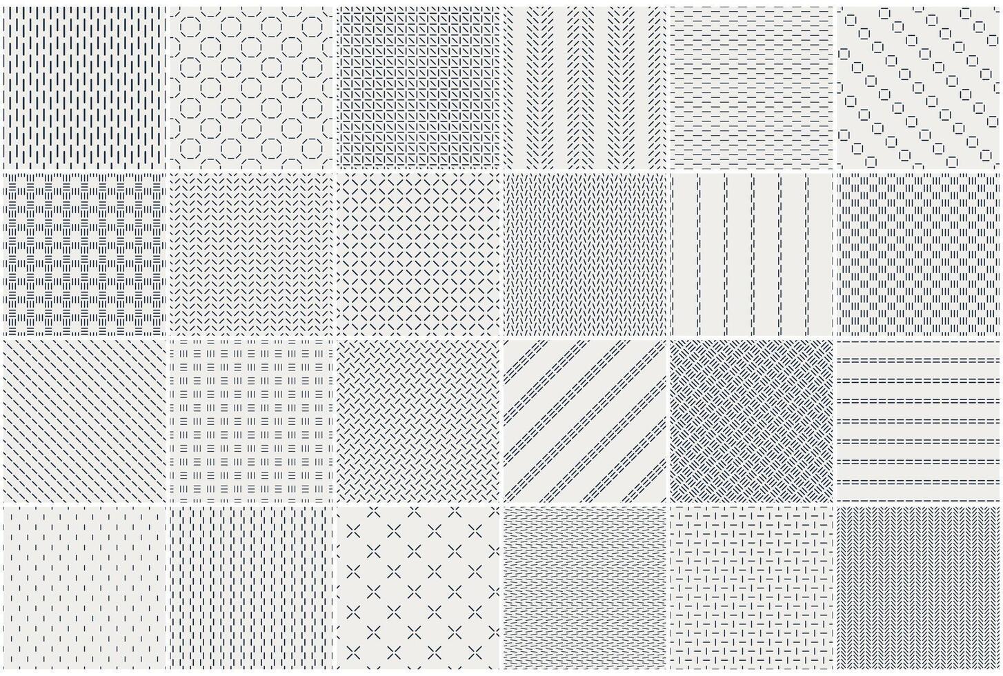 Collection of minimalistic seamless patterns. Neutral textile prints. Repeatable unusual simple gray backgrounds. Dash line endless textures vector