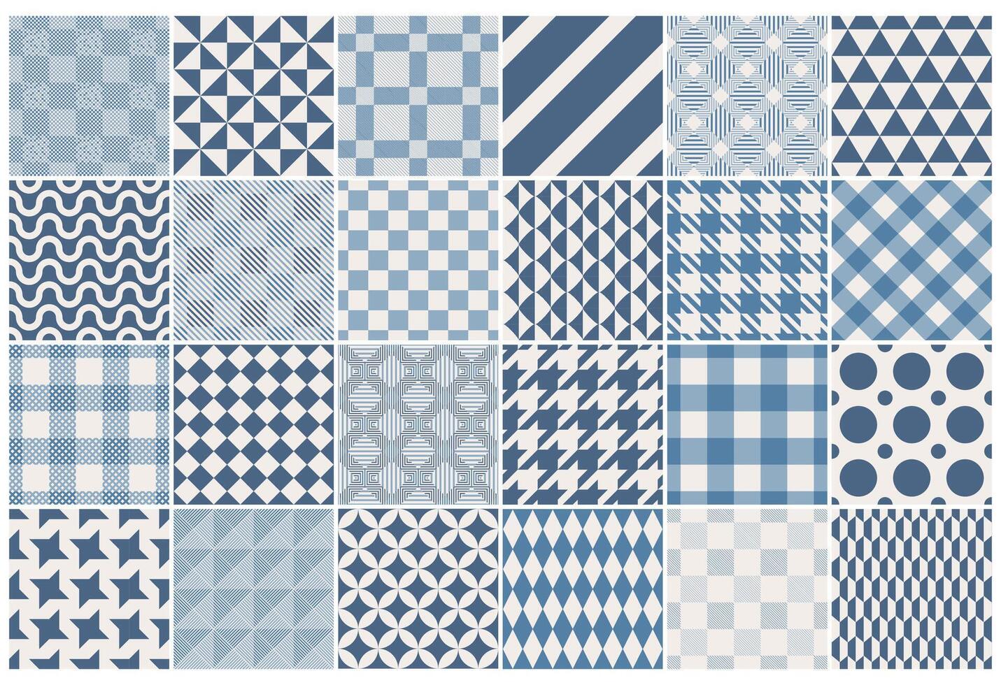 Collection of seamless patterns. Simple geometric textures - repeatable textile backgrounds. Blue unusual design, trendy fabric prints vector