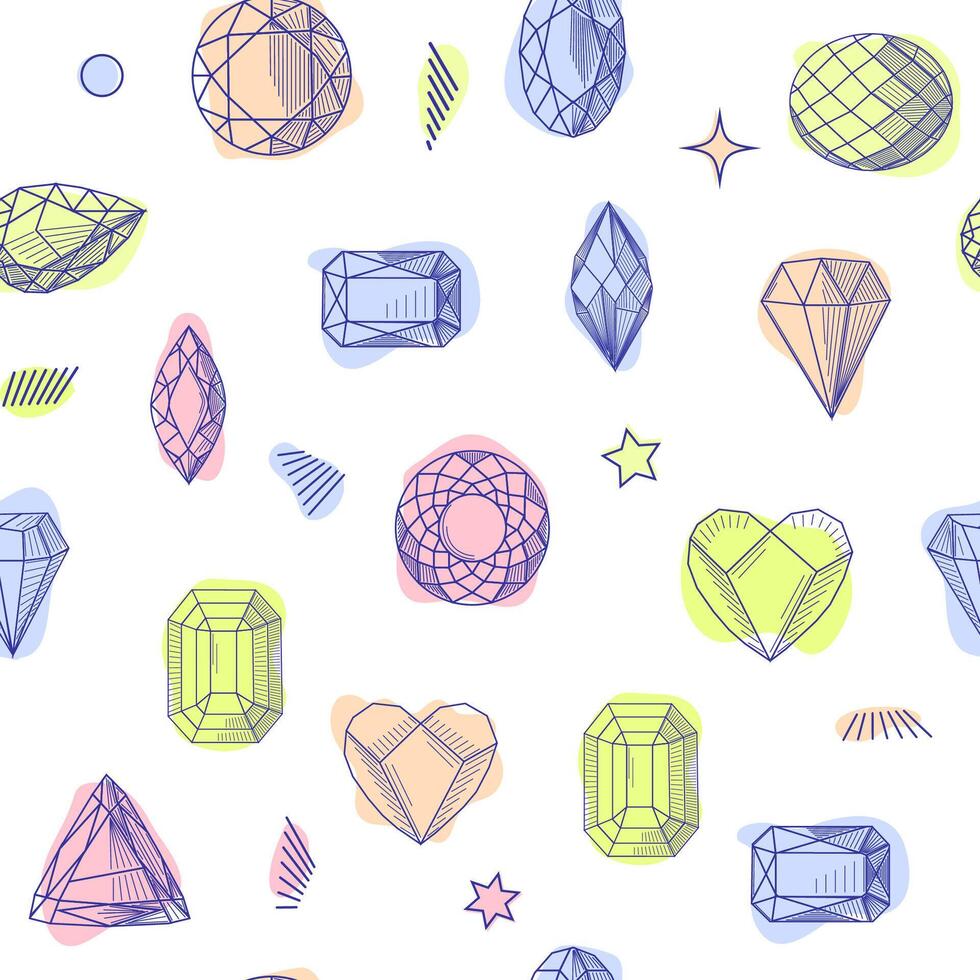 Gemstone crystal seamless pattern vector