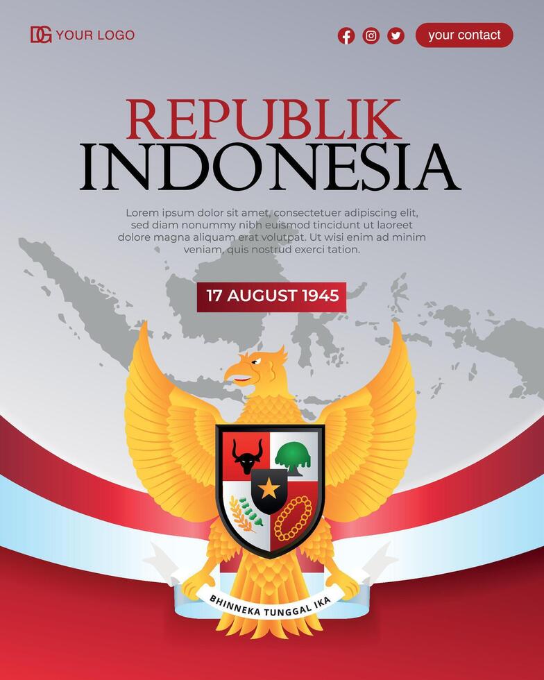 indonesia flag and coat of arms on a red background vector