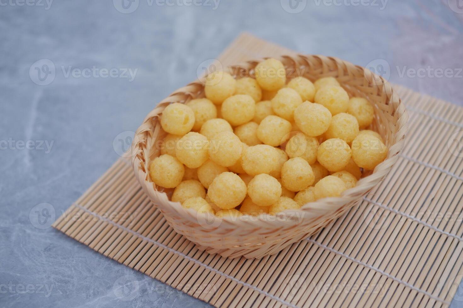 chiki balls. delicious chicken broth flavored snack photo