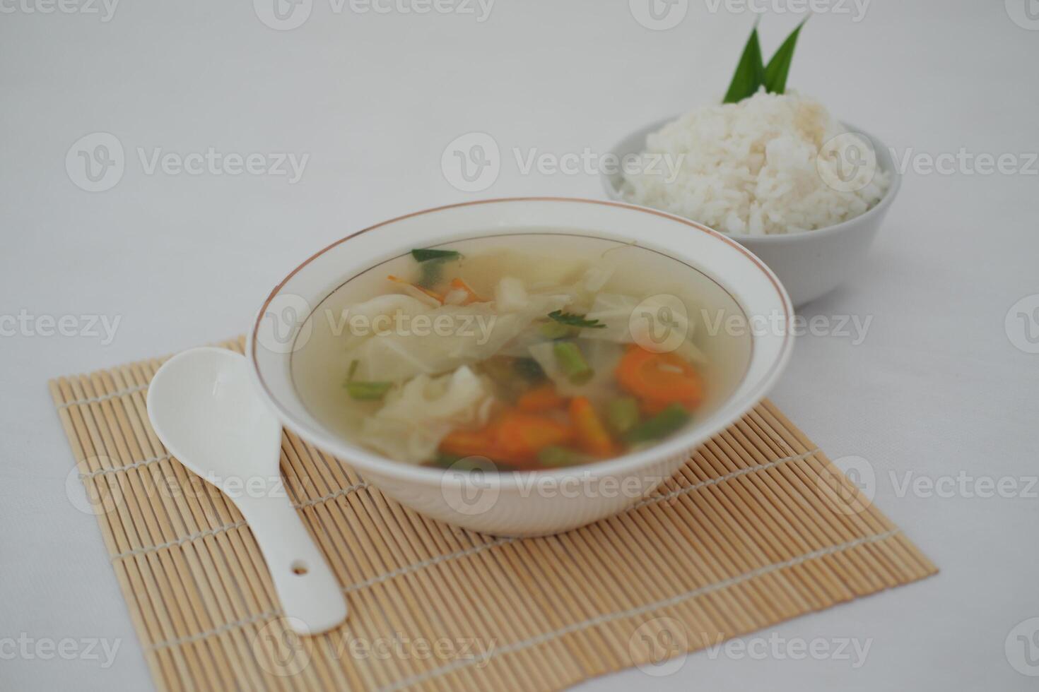 rice with soup carrots and cabbage photo