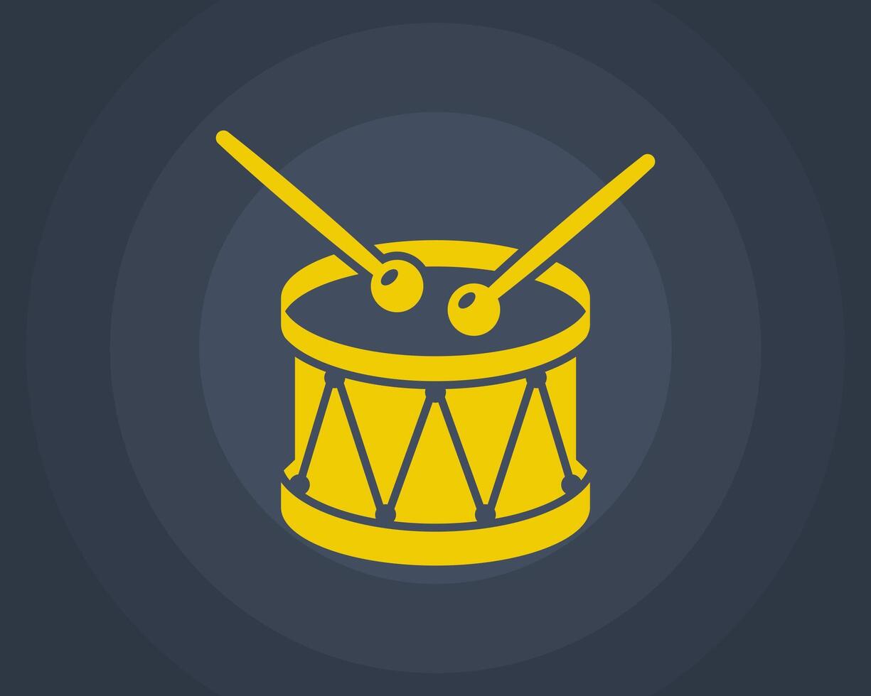 Yellow drum on black background. vector