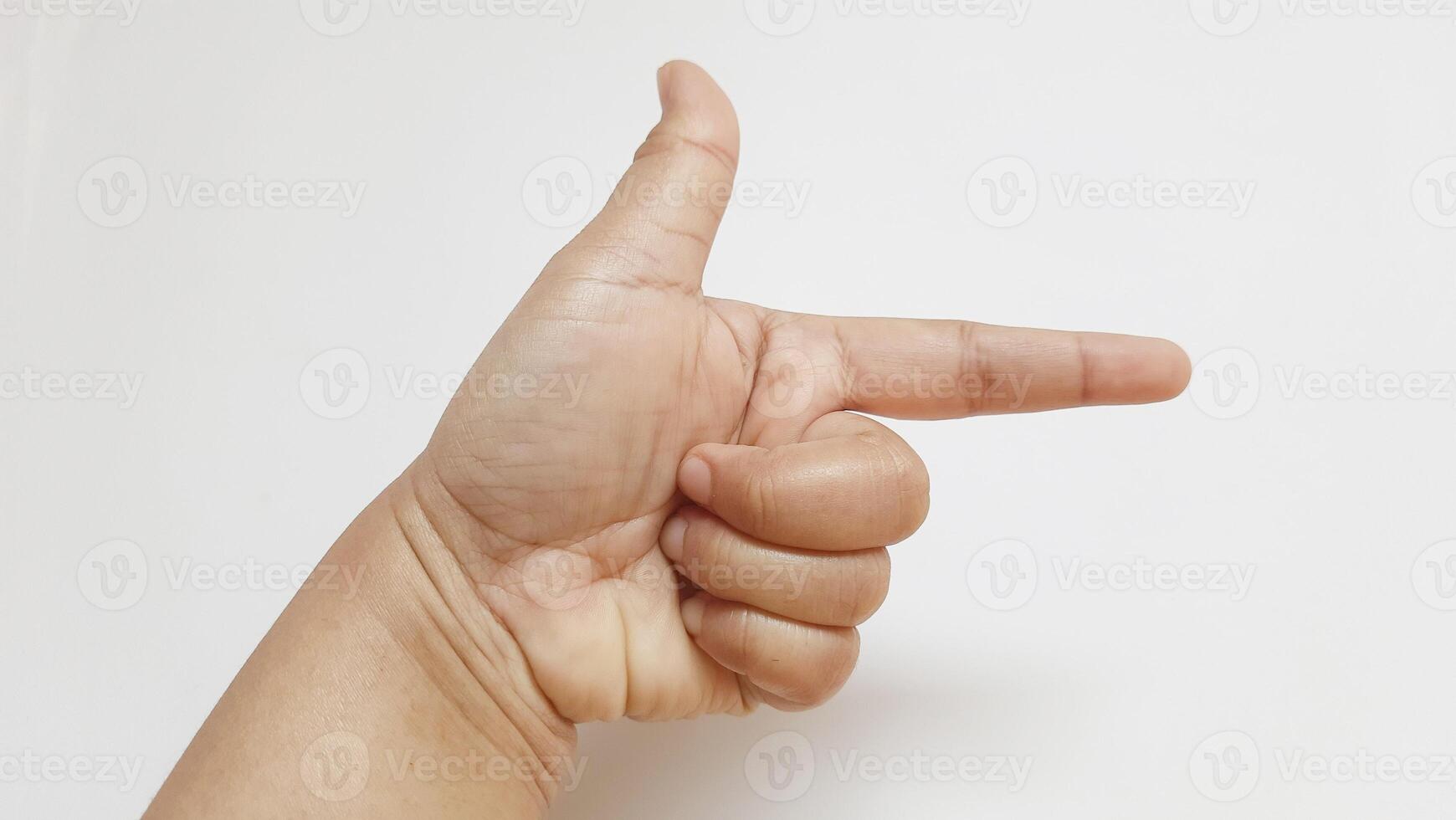 A woman hand showing something. Isolated on white background photo