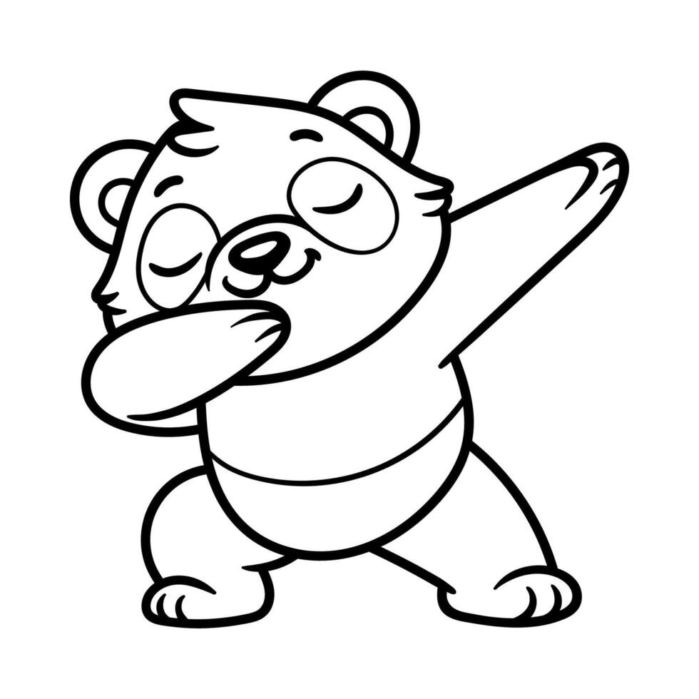 fun happy panda dabbing cartoon character isolated drawing line style sketch classic vintage design illustration vector