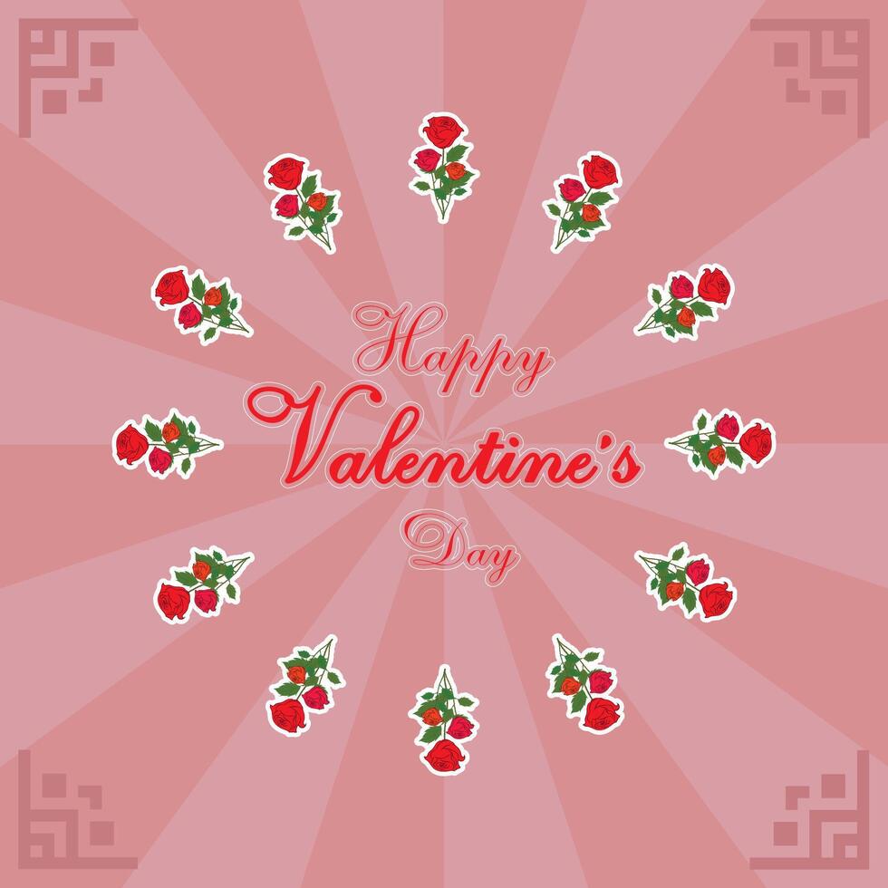 Valentine's Day Card with Three Red Roses make circle frame and corner frame, Text Design, and Decorative Red Background vector