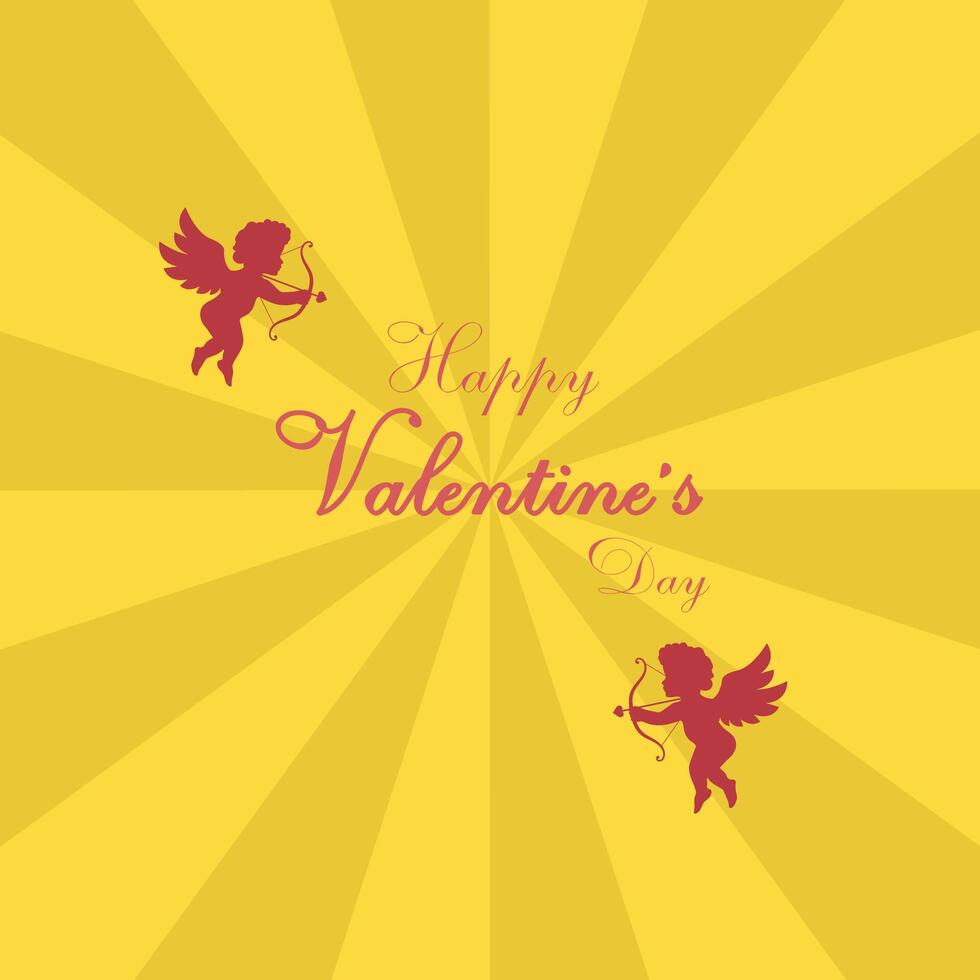 Happy valentine's day with cupid icon isolated in restro yellow stripes vector