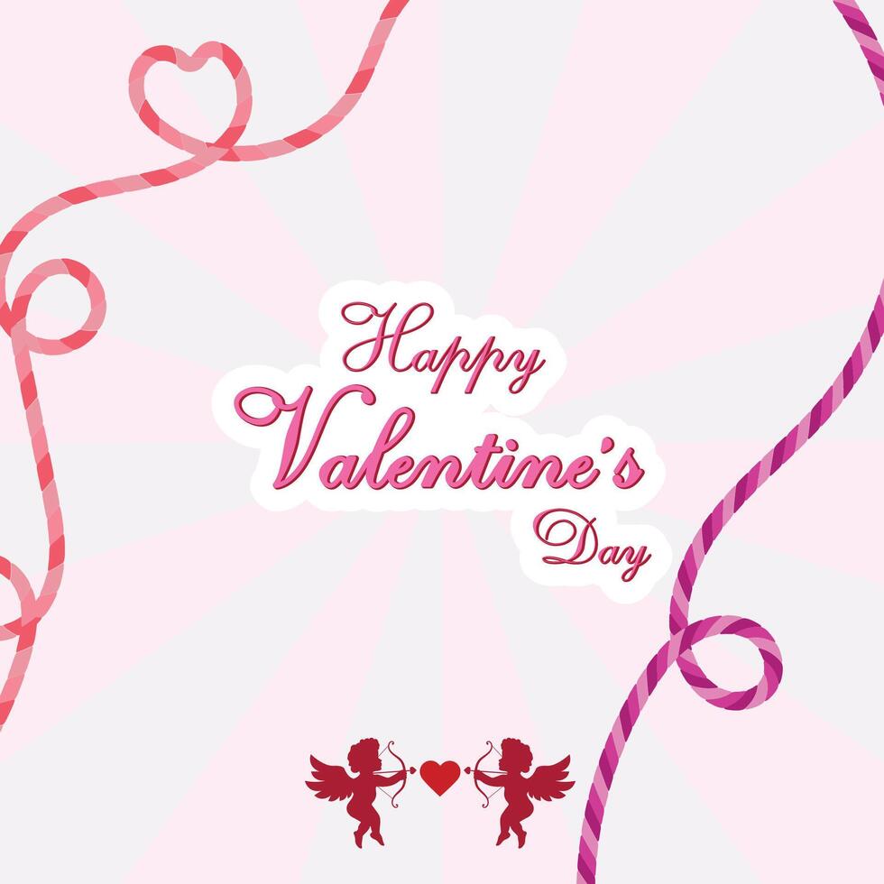 Happy valentine's day with cupid icon and stripes line suit for Velentine's Day background vector