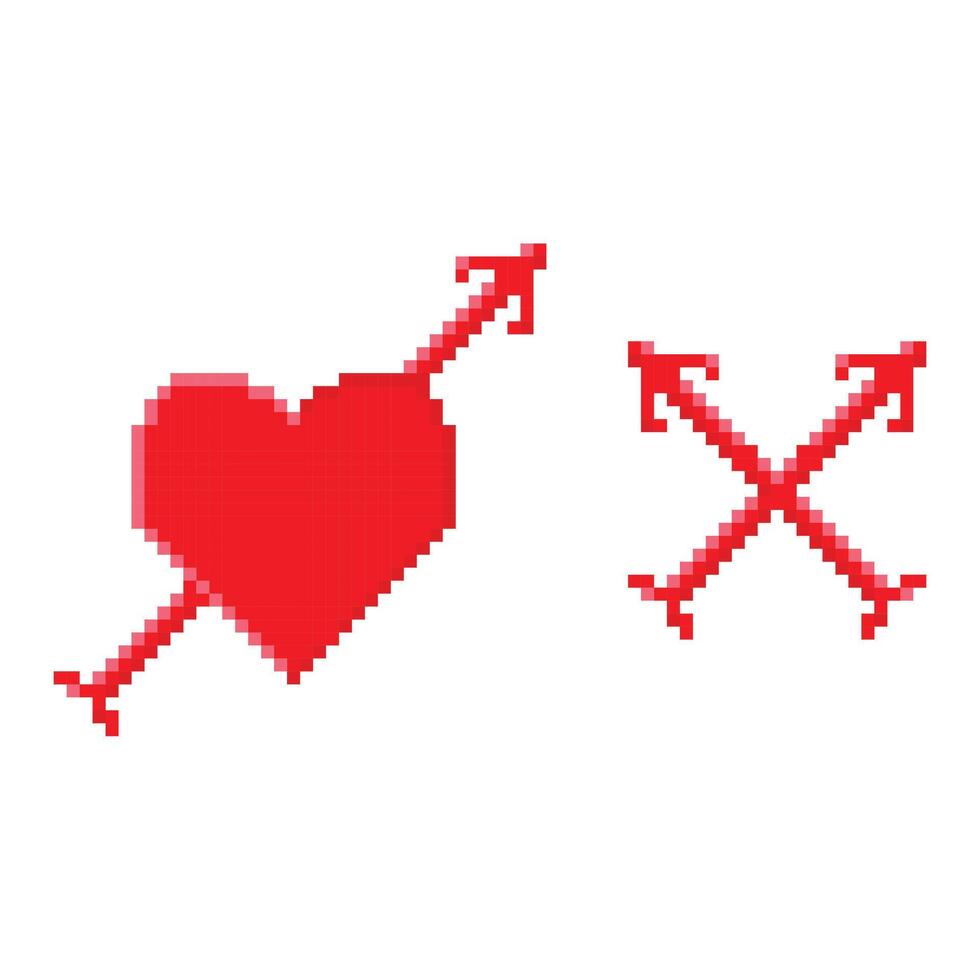 heart pierced arrow pixel art design vector