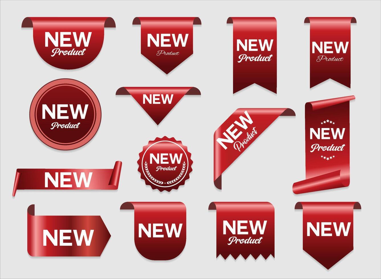 Web design element, sale promotion, price tags, new goods red banners stock illustration vector