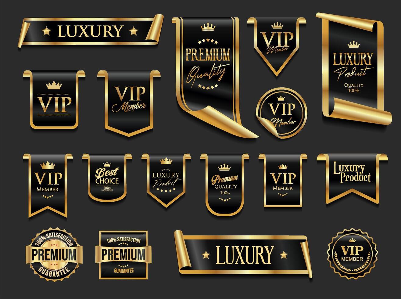 VIP and premium emblem black and gold isolated on gray background with text premium quality, luxury, VIP etc vector