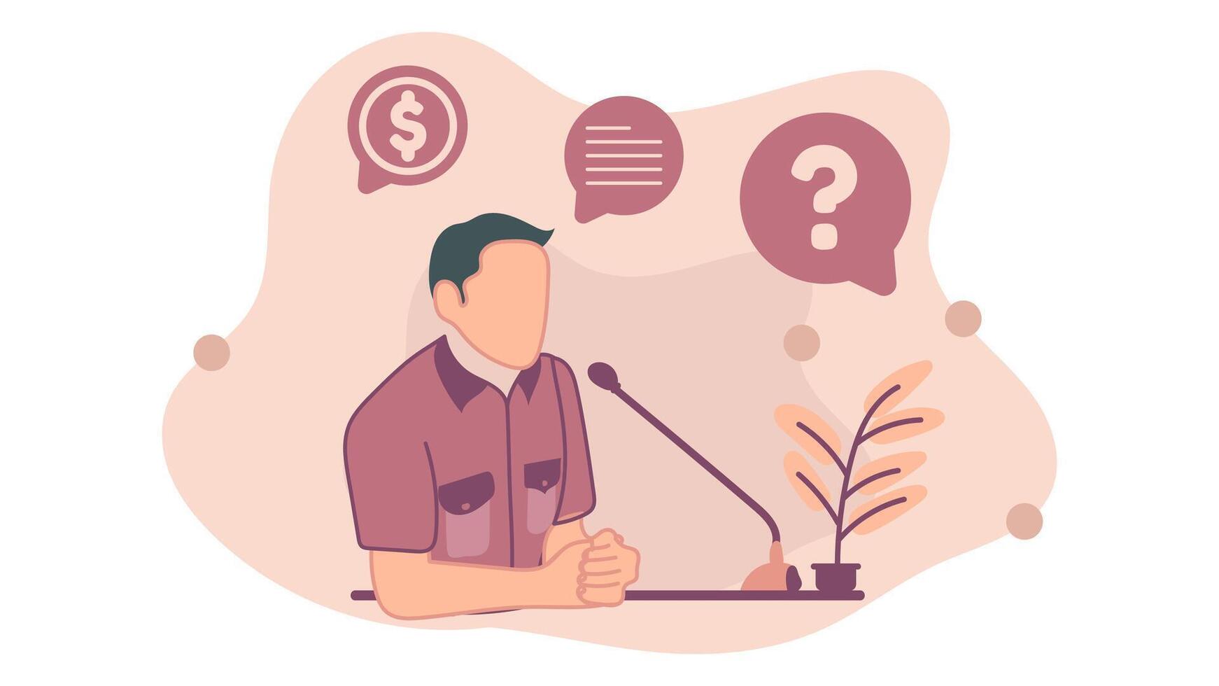 The leader who was speaking in front of the microphone, expressed a good statement. illustration in flat design style vector