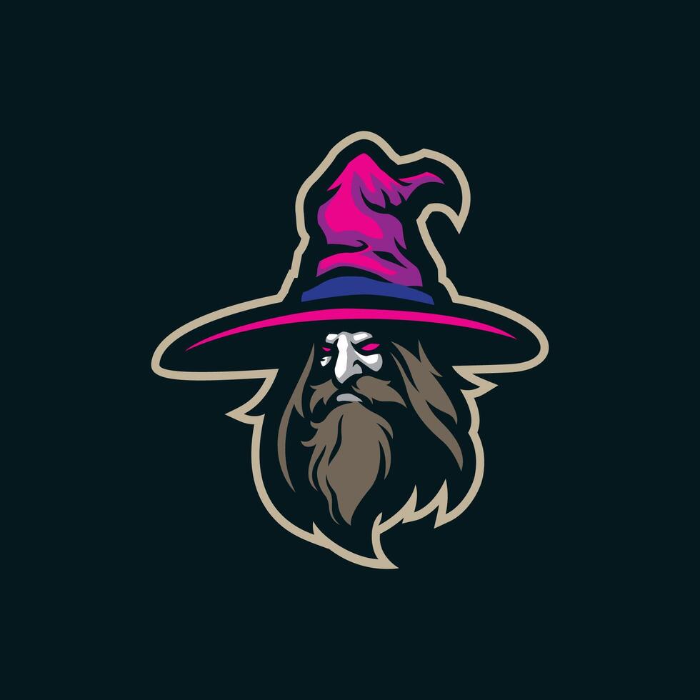 Wizard mascot logo design with modern illustration concept style for badge, emblem and t shirt printing. Head wizard illustration. vector