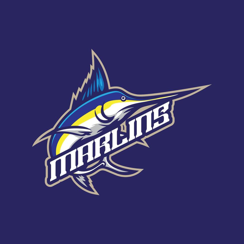 Marlins mascot logo design with modern illustration concept style for badge, emblem and t shirt printing. Marlins illustration for sport and esport team. vector