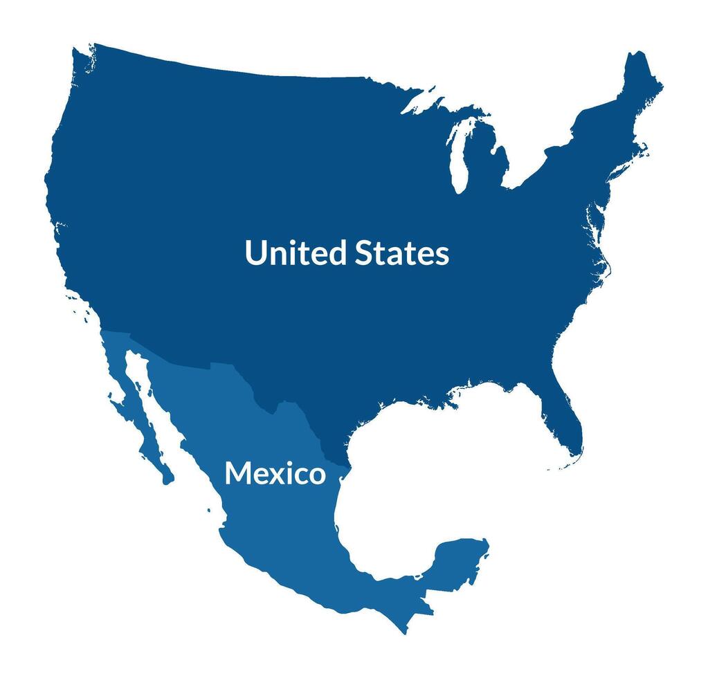 USA and Mexico map with label. Map of US and Mexico border in blue color vector