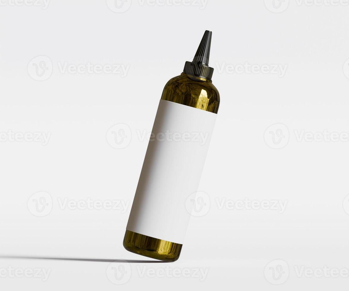 A bottle of mustard is shown on a white background photo