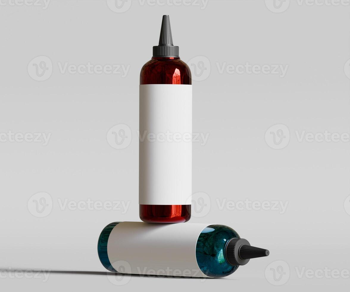 Two bottles of ink are on a gray background photo
