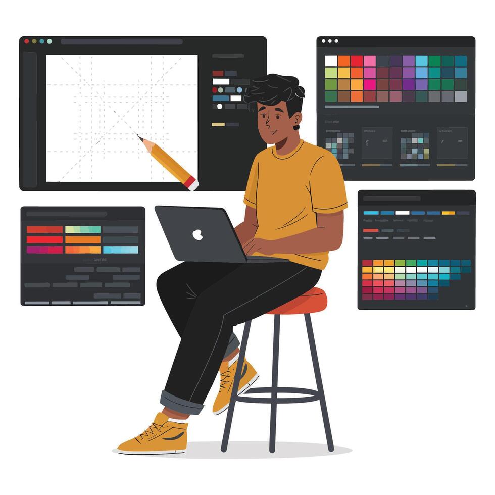Graphic Designer Working on Color Palette and Design vector