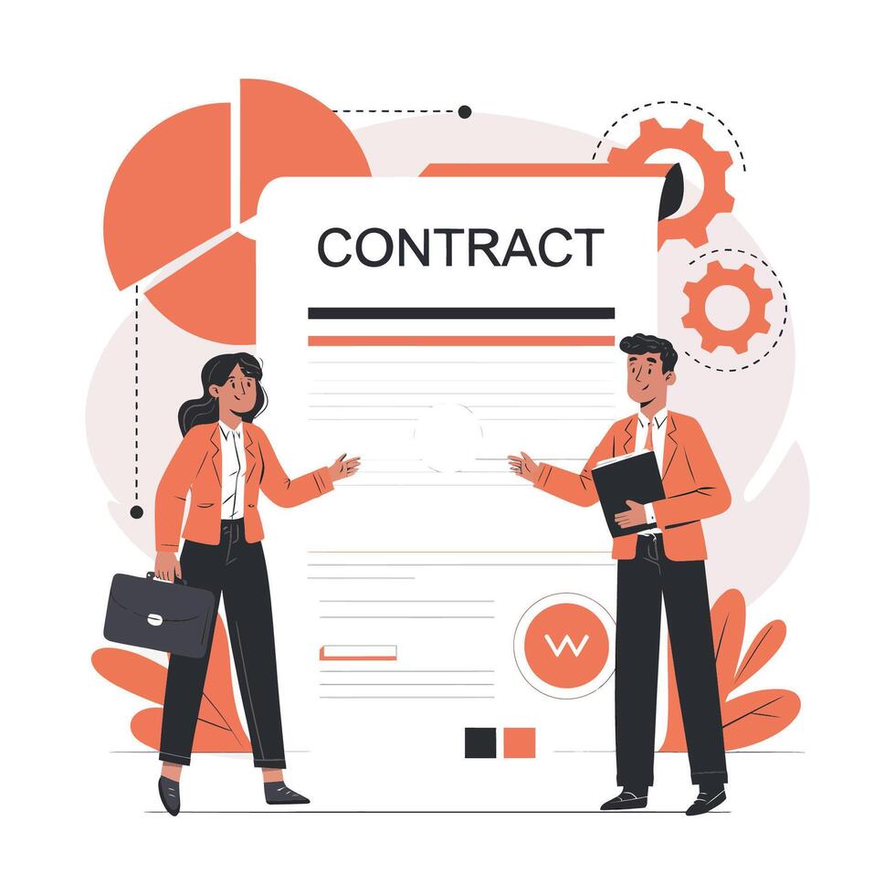 Business Partners Reviewing a Contract vector