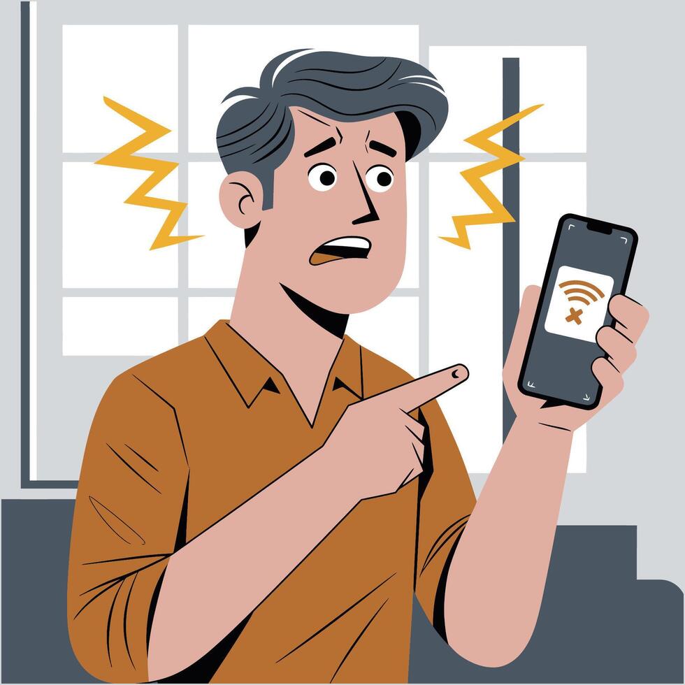 Frustrated Man With No Wi-Fi Connection vector