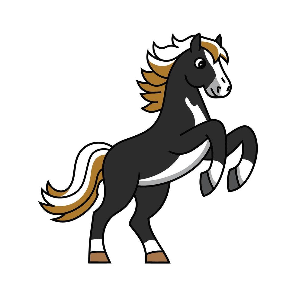 Cute cartoon horse illustration in black and white with brown accents vector