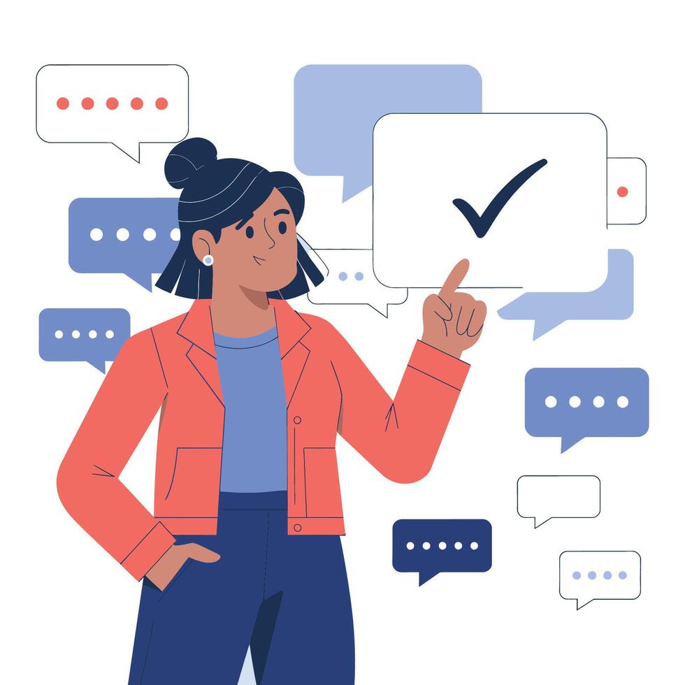 Woman Approving Feedback in a Modern Communication Setting vector