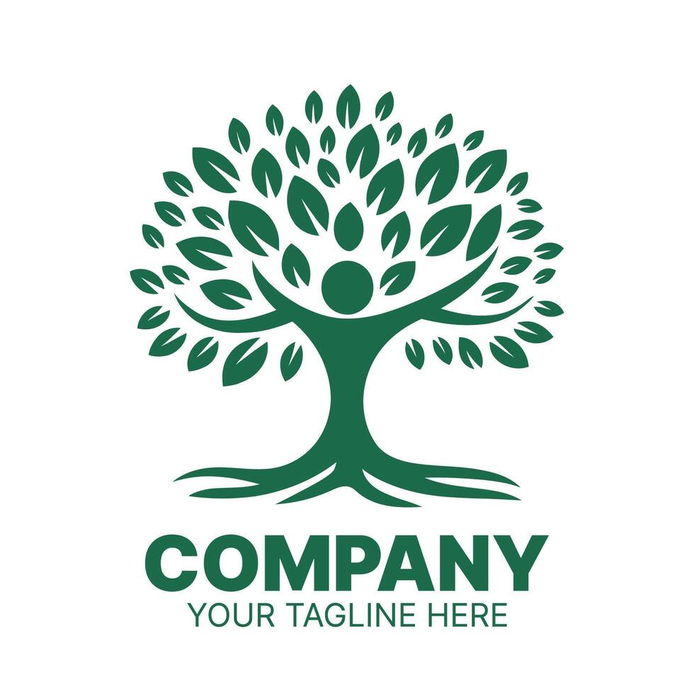 A strong logo design of a tree with a person at its core. vector