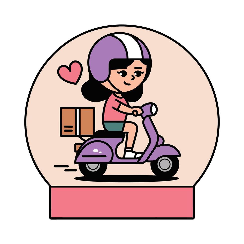 Cute Cartoon Delivery Girl on a Scooter in a Bubble vector