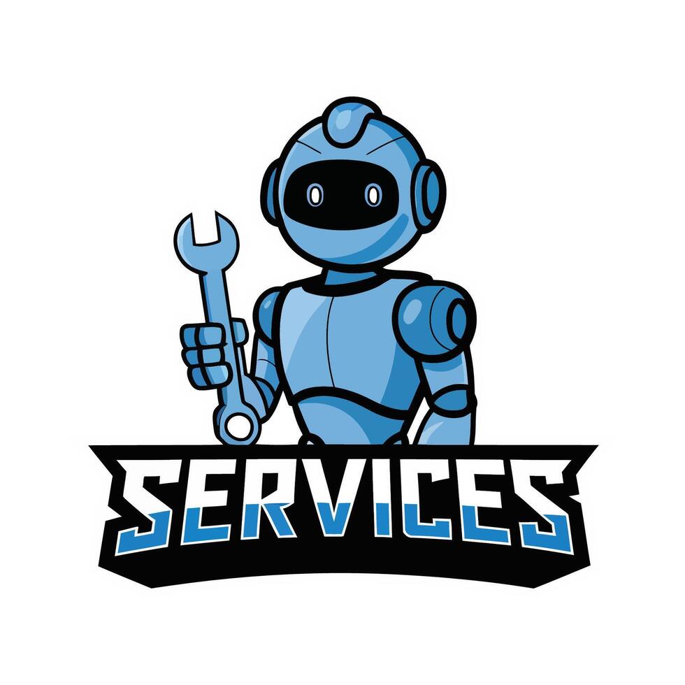 A Blue Robot Holding a Wrench, Ready to Provide Services vector